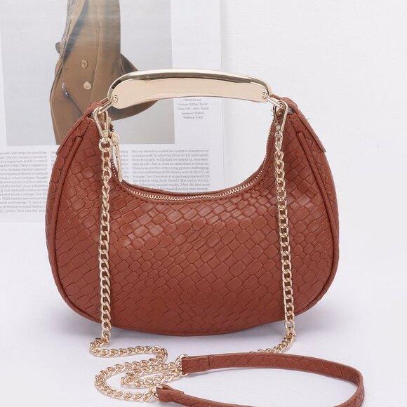 Embossed Faux Leather Metal Handle Bag - Picture 8 of 8